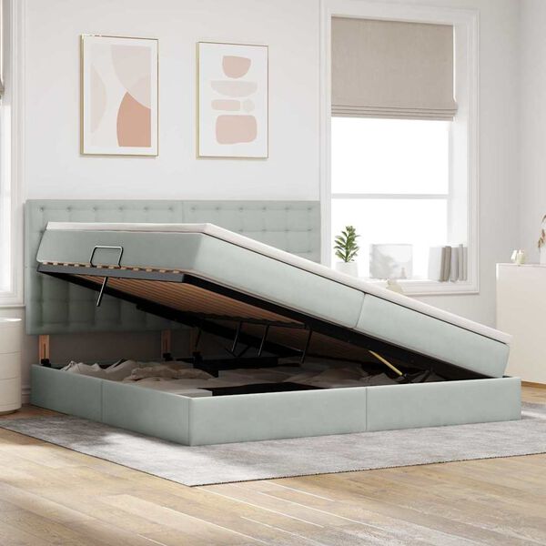 vidaXL Lit avec rangement et matelas Gris clair 200 x 200 cm Velours