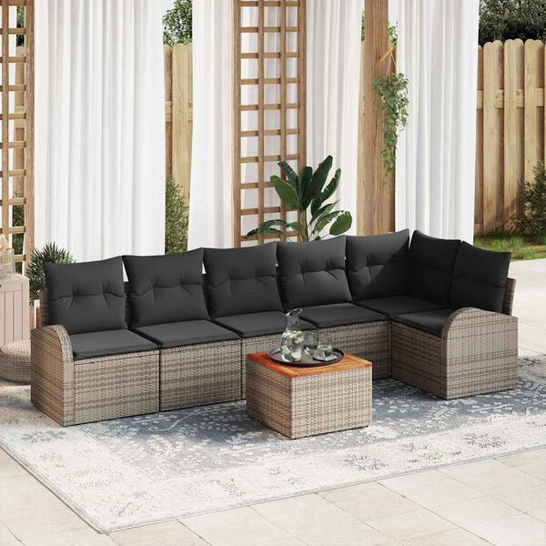 vidaXL Ensemble de canap&eacute; de jardin avec coussin 7 pcs Gris polyrotin