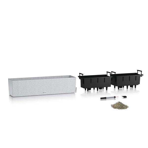 LECHUZA Jardini&egrave;re BALCONERA Stone 80 ALL-IN-ONE Blanc quartz