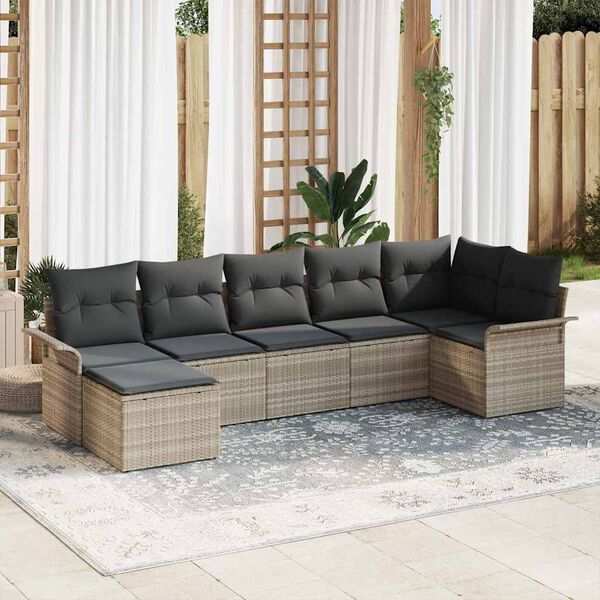 vidaXL Ensemble de canap&eacute; de jardin 7 pcs Gris clair Poly rotin