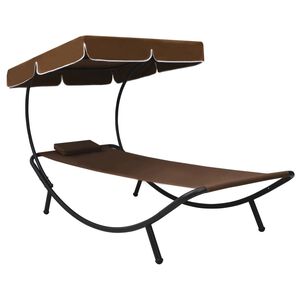 vidaXL Lit de repos d'ext&eacute;rieur avec auvent et oreiller Marron