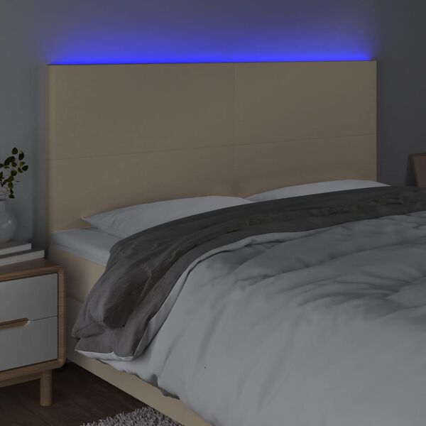 vidaXL T&ecirc;te de lit &agrave; LED Cr&egrave;me 200x5x118/128 cm Tissu