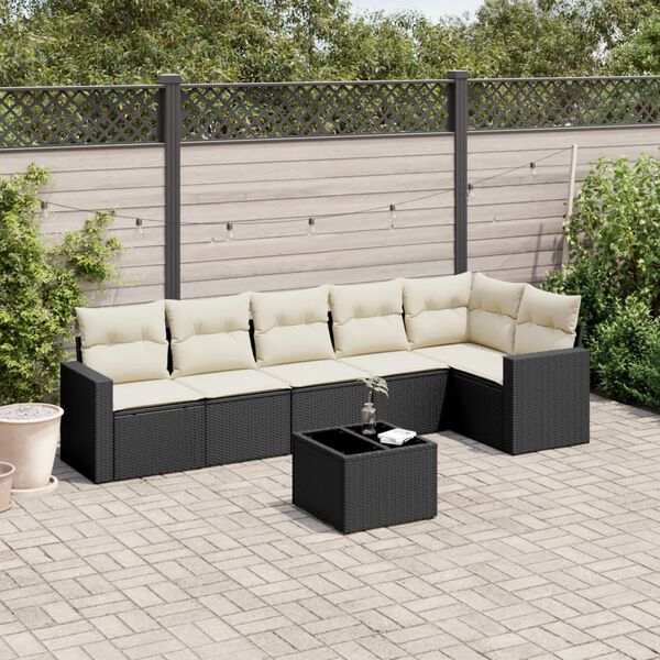 vidaXL Salon de jardin 7 pcs avec coussins noir r&eacute;sine tress&eacute;e