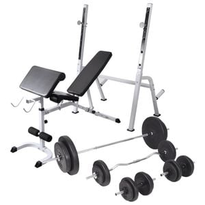 vidaXL Banc d'entra&icirc;nement avec support de poids jeu d'halt&egrave;res 90 kg