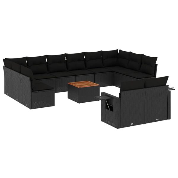 vidaXL Salon de jardin avec coussins 13 pcs noir r&eacute;sine tress&eacute;e