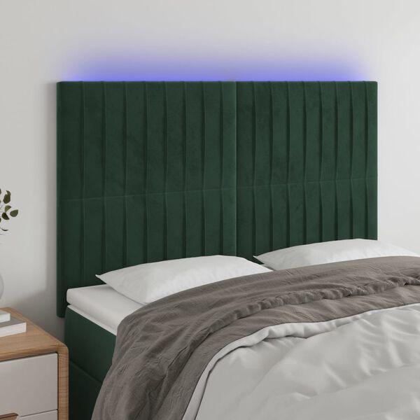 vidaXL T&ecirc;te de lit &agrave; LED Vert fonc&eacute; 144x5x118/128 cm Velours