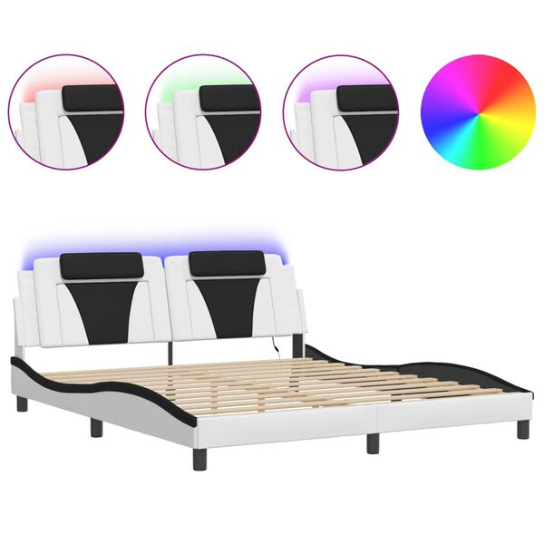 vidaXL Cadre de lit Viana avec LED sans matelas blanc et noir 180x200 cm