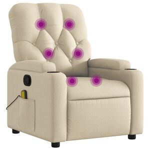 vidaXL Fauteuil inclinable de massage cr&egrave;me tissu