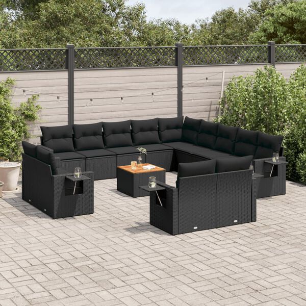 vidaXL Salon de jardin avec coussins 14 pcs noir r&eacute;sine tress&eacute;e