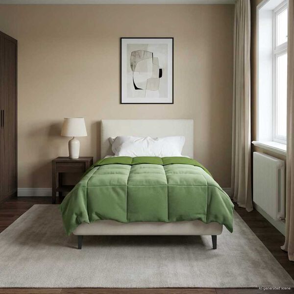 vidaXL Duvet d'hiver Matelass&eacute; Vert 135 x 200 cm Microfibre