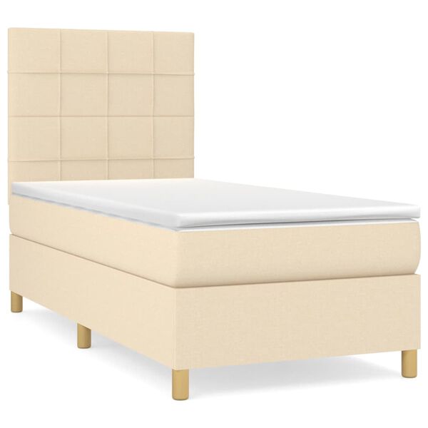 vidaXL Sommier &agrave; lattes de lit avec matelas Cr&egrave;me 100x200 cm Tissu