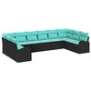 vidaXL Ensemble de canap&eacute; de jardin 10 pc Noir et turquoise polyrotin