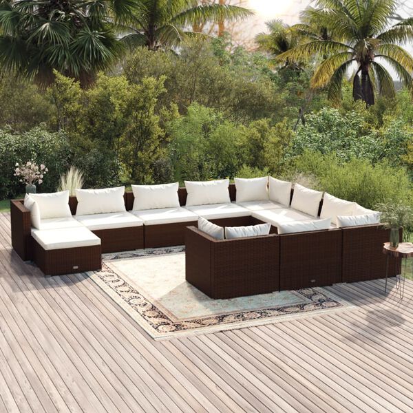 vidaXL Salon de jardin 11 pcs avec coussins R&eacute;sine tress&eacute;e Marron