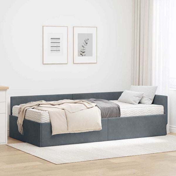 vidaXL Cadre de lit d'angle avec matelas Autre 2 pcs Gris Velours