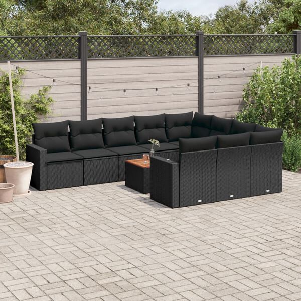vidaXL Salon de jardin 11 pcs avec coussins noir r&eacute;sine tress&eacute;e