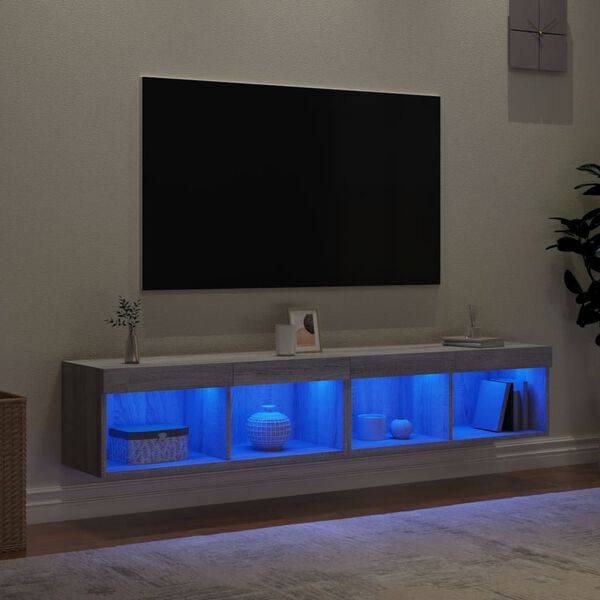 vidaXL Meubles TV avec lumi&egrave;res LED 2 pcs sonoma gris 80x30x30 cm