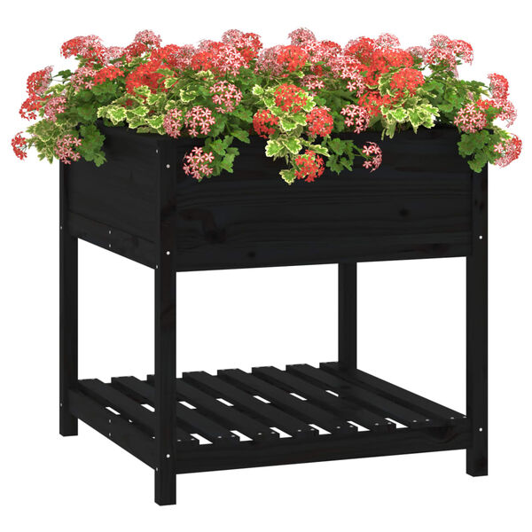 vidaXL Jardinière avec étagère Noir 82,5x82,5x81 cm Bois massif de pin