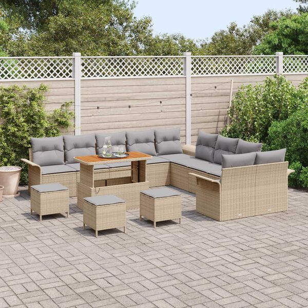 vidaXL Ensemble de canap&eacute; de jardin 14 pcs Beige polyrotin