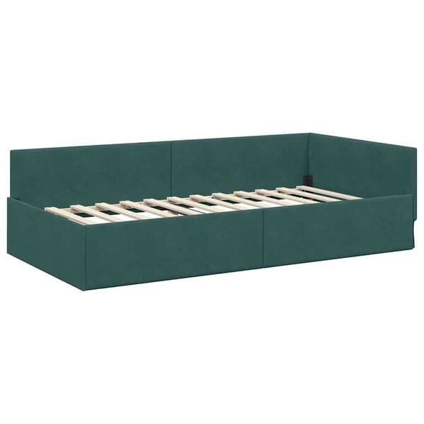 vidaXL Cadre de lit d'angle Vert fonc&eacute; 90 cm x 190 cm Velours