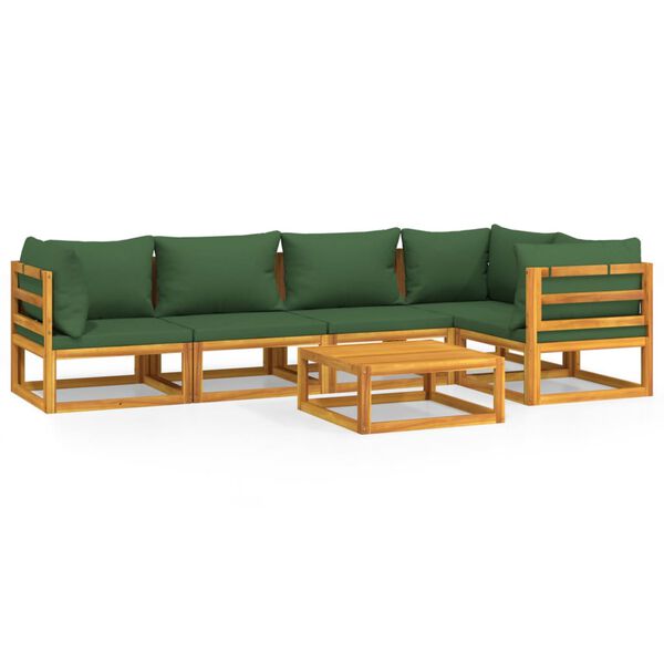 vidaXL Salon de jardin 6 pcs avec coussins vert bois massif