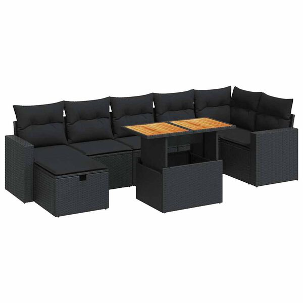vidaXL Salon de jardin 5 pcs avec coussins noir r&eacute;sine tress&eacute;e acacia