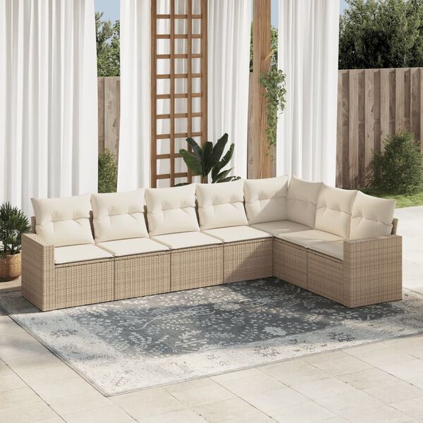 vidaXL Salon de jardin avec coussins 7 pcs beige r&eacute;sine tress&eacute;e