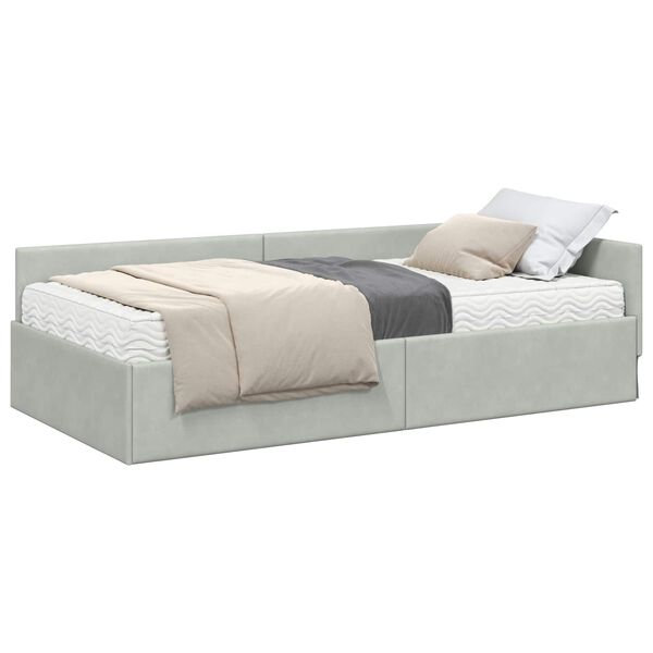 vidaXL Cadre de lit d'angle avec matelas 2 pcs Gris clair Velours
