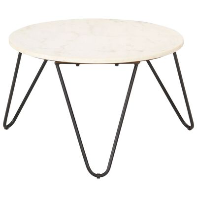vidaXL Table basse Blanc 65x65x42 cm Pierre véritable texture marbre