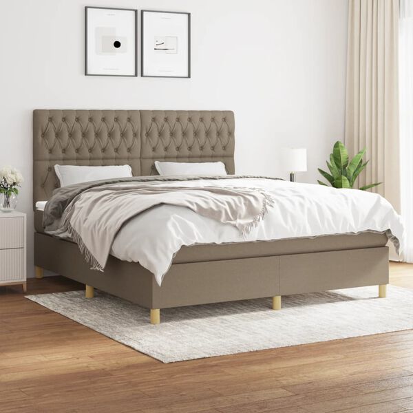 vidaXL Sommier &agrave; lattes de lit avec matelas Taupe 180x200 cm Tissu