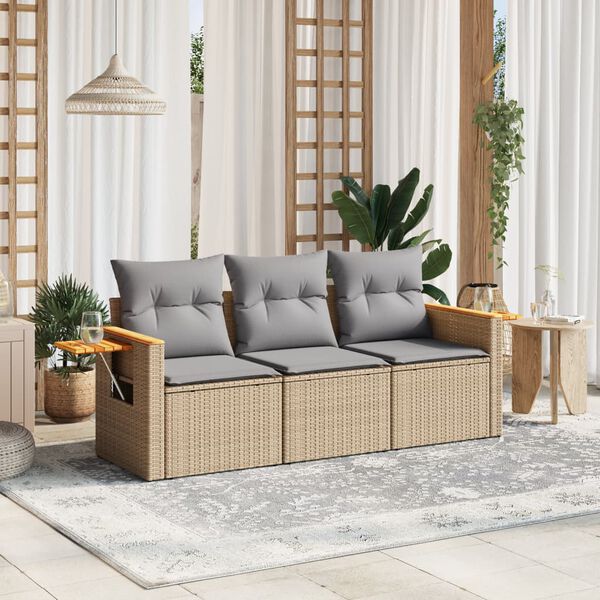 vidaXL Salon de jardin avec coussins 3 pcs beige résine tressée