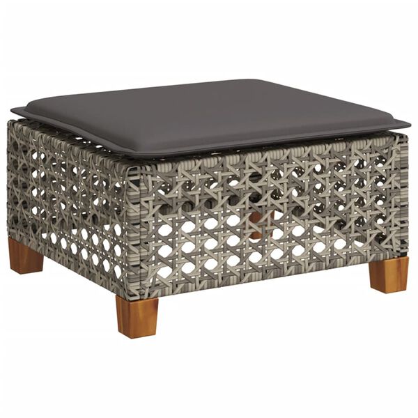 vidaXL Tabouret de jardin et coussin gris 63,5x56x32 cm résine tressée