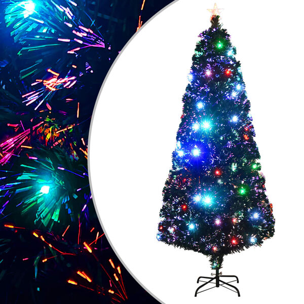 vidaXL Arbre de No&euml;l pr&eacute;-&eacute;clair&eacute; avec support et LED 210 cm fibre optique