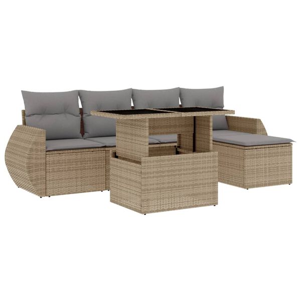 vidaXL Salon de jardin avec coussins 6 pcs beige r&eacute;sine tress&eacute;e