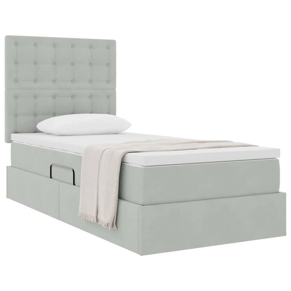 vidaXL Lit avec rangement et matelas Gris clair 90 x 190 cm Velours