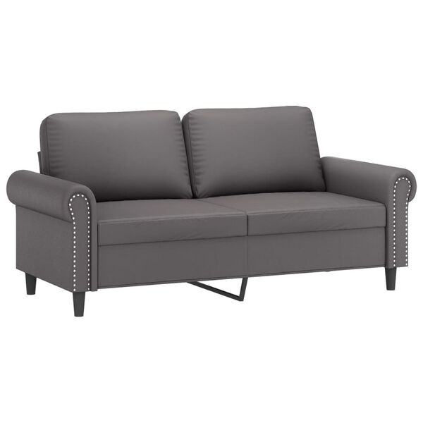 vidaXL Canap&eacute; 2 places avec oreillers d&eacute;coratifs gris 140cm similicuir