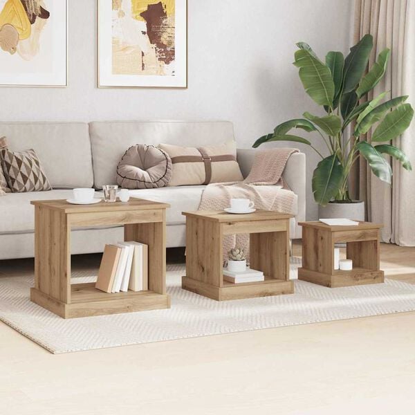 vidaXL Table basse 3 pcs Ch&ecirc;ne artisanal Bois d'ing&eacute;nierie