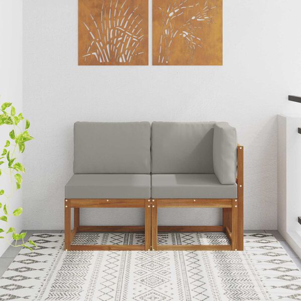 vidaXL Canap&eacute; d&rsquo;ext&eacute;rieur milieu et coin 2 Pi&egrave;ce Gris Naturel et Clair