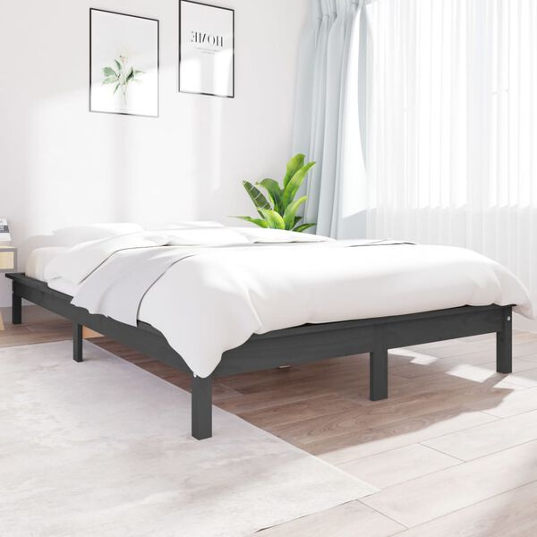 vidaXL Cadre de lit sans matelas gris 120x200 cm bois massif