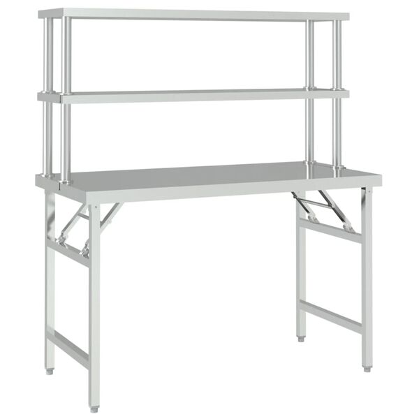 vidaXL Table de travail de cuisine avec étagère 120x60x145 cm Inox