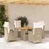 vidaXL Ensemble &agrave; manger de jardin avec coussins 5pcs Beige poly rotin