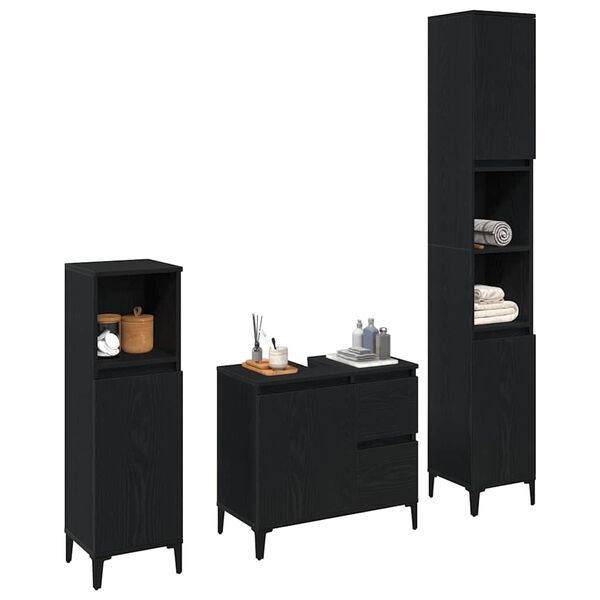 vidaXL Ensemble de mobilier de salle de bain 3 pcs Ch&ecirc;ne noir