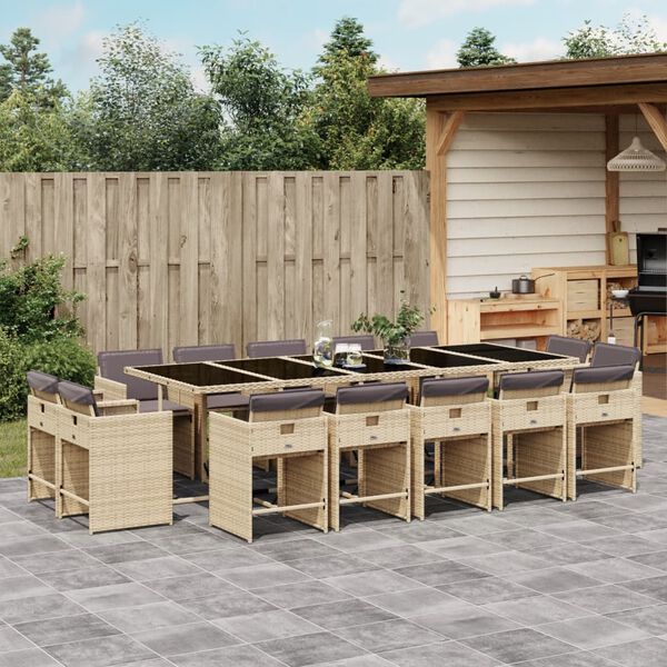 vidaXL Ensemble &agrave; manger de jardin et coussins 15 pcs m&eacute;lange beige