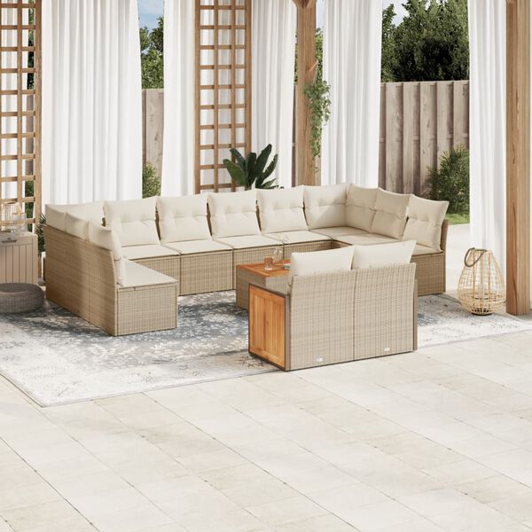 vidaXL Salon de jardin avec coussins 13 pcs beige r&eacute;sine tress&eacute;e