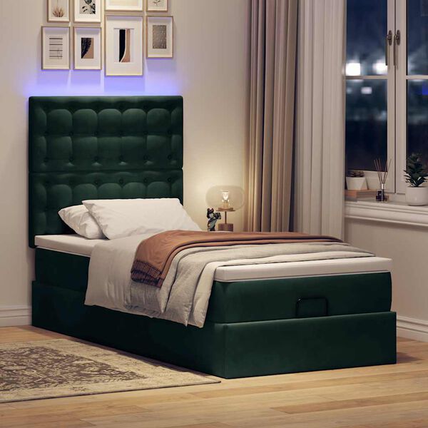 vidaXL Cadre de lit ottoman avec matelas vert fonc&eacute; 90x190 cm velours
