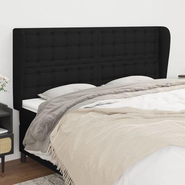 vidaXL T&ecirc;te de lit avec oreilles Noir 203x23x118/128 cm Tissu
