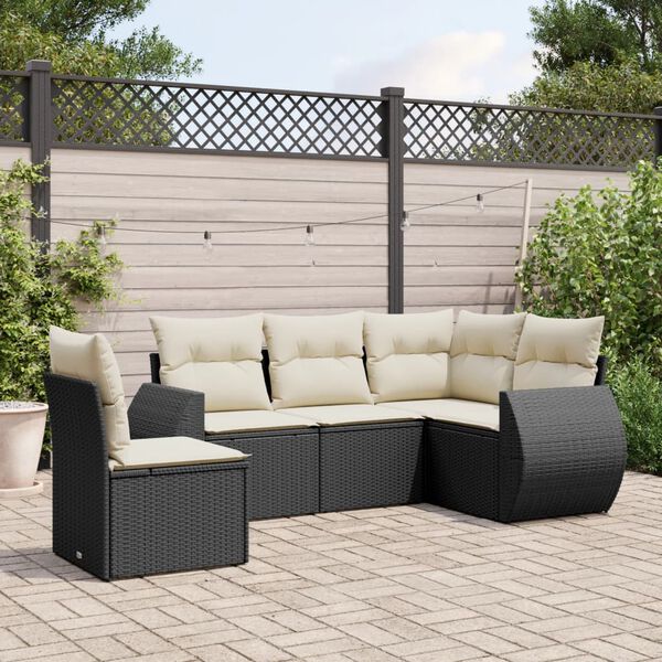 vidaXL Salon de jardin 5 pcs avec coussins noir r&eacute;sine tress&eacute;e