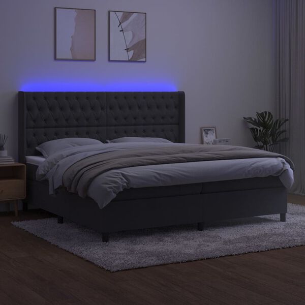 vidaXL Sommier &agrave; lattes de lit matelas et LED Gris fonc&eacute; 200x200 cm