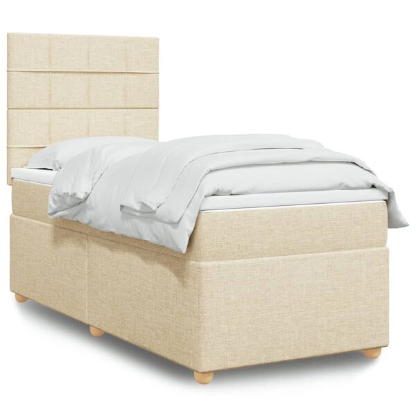 vidaXL Sommier &agrave; lattes de lit et matelas Cr&egrave;me 90x190 cm Tissu
