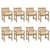 vidaXL Chaises de jardin lot de 8 et coussins blanc cr&egrave;me Teck solide