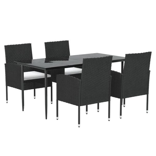 vidaXL Ensemble &agrave; manger de jardin coussins 5pcs Noir R&eacute;sine tress&eacute;e